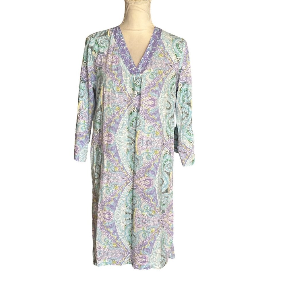 Miss Elaine Relax Paisley V-Neck Nightgown Housed… - image 1